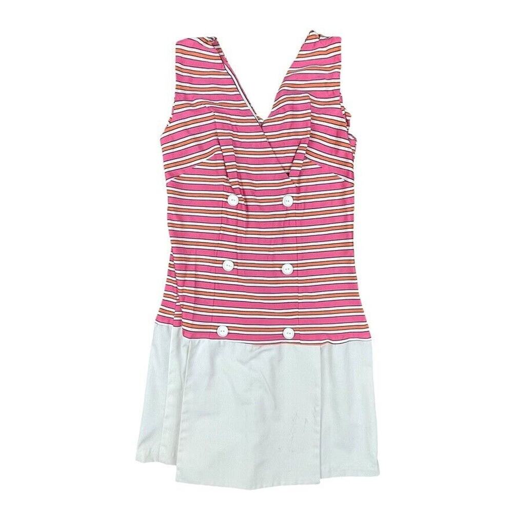 Vintage 1960s 70s shift dress skort pink orange white shorts
